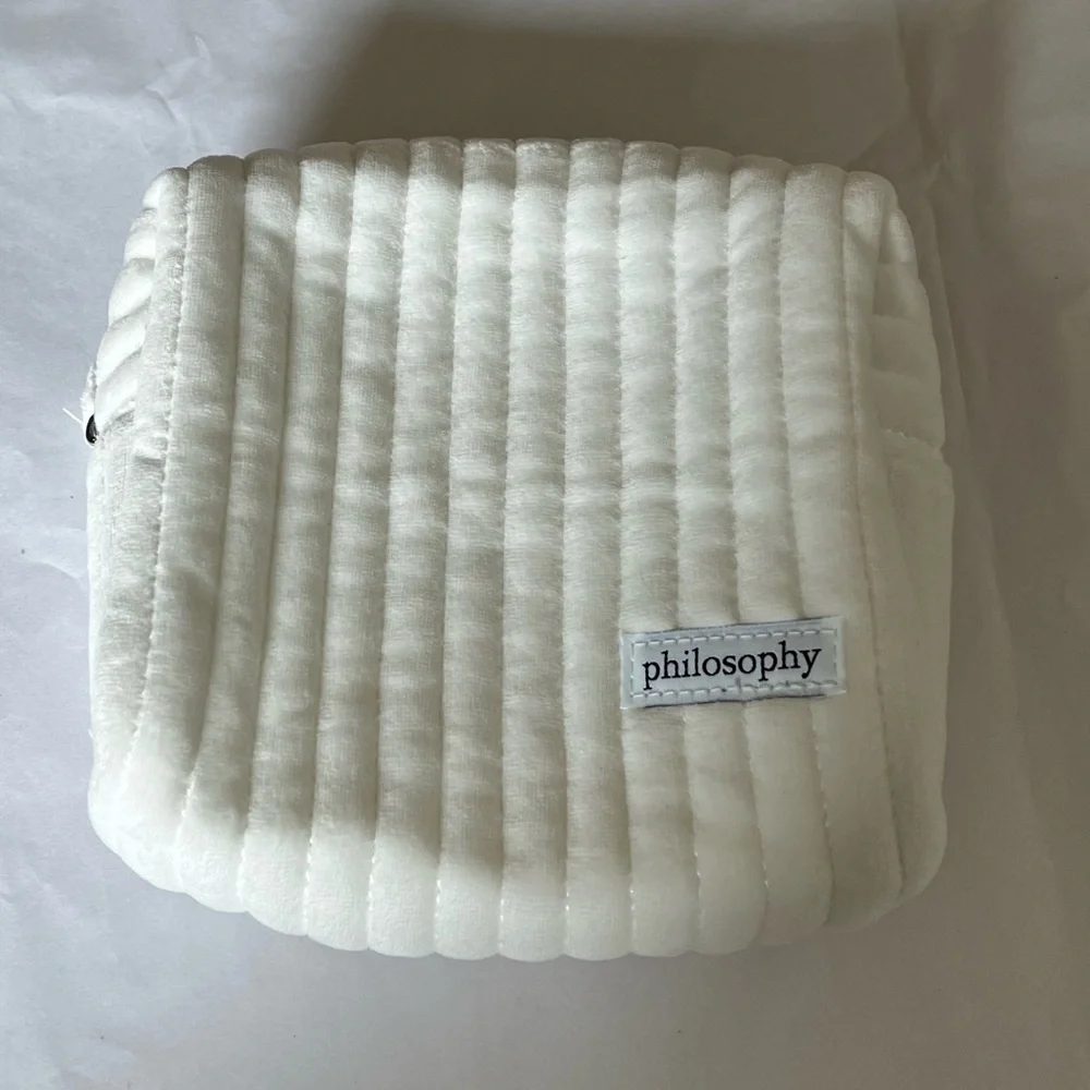 Fuzzy white philosophy cosmetics bag - empty never used